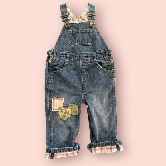 Vtg Y2K Gymboree Denim Overalls Gone Camping 2005 Boys 12-18 Month Happy Moose - Picture 1 of 5
